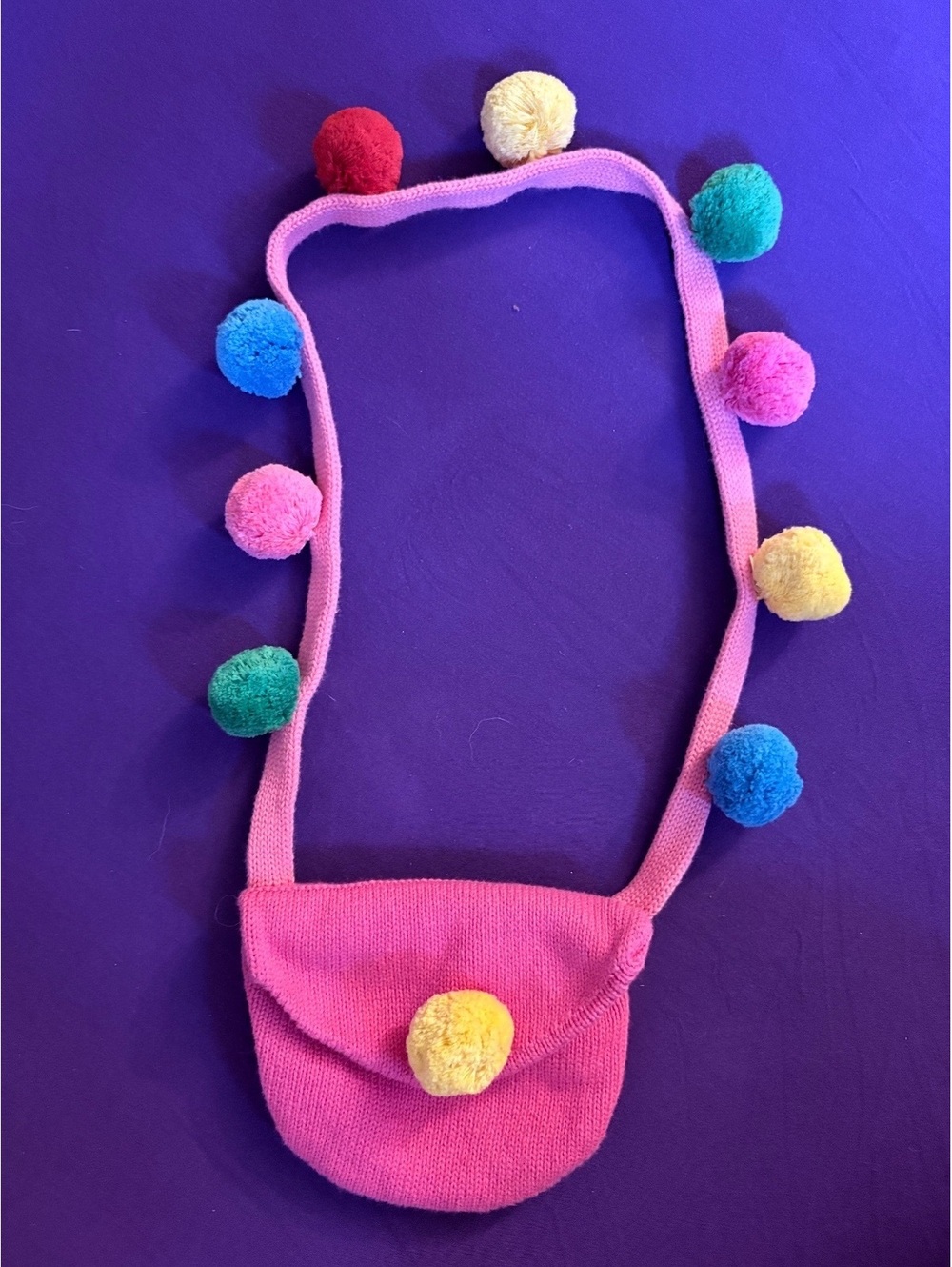Hanna Andersson - little girls Pink knit purse with colorful pom poms